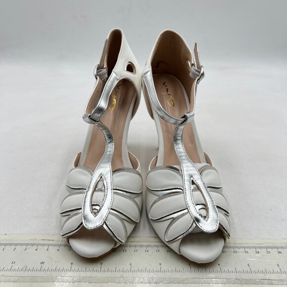 XYD White Dance Ballroom Latin Jazz Mid Heels Peep Toe T-Strap Butterfly Sandals - Picture 3 of 8